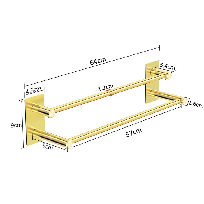Dwupoziomowy wieszak na ręczniki, złoty, stal, wytrzymały O52