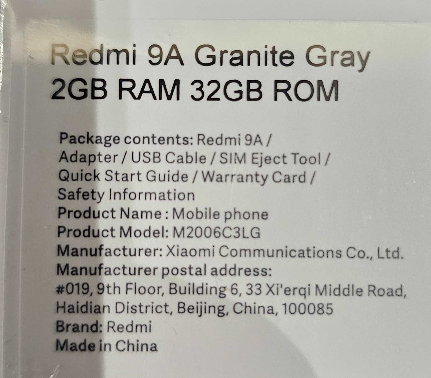 Smarfon, Xiaomi Redmi 9A Szary (Granite Gray) 2/32, Nowy, Zafoliowany