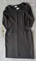 Sukienka czarna R40, dziana, z kieszeniami, rękaw 3/4 + Zegarek GRATIS