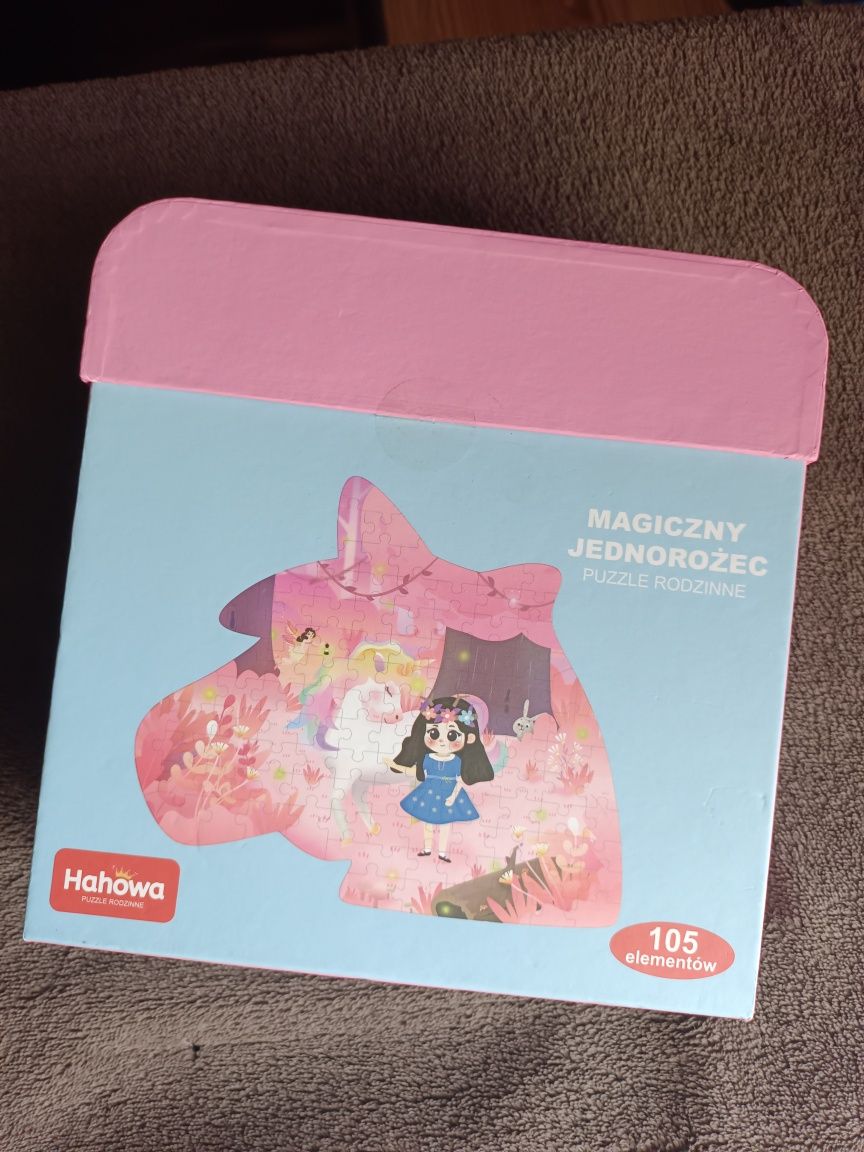 Puzzle rodzinne magiczny jednorożec 105 elem. 2w1 torebka i kuferek