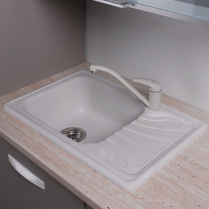 Гранитная кухонная мойка Fancy Marble Filadelfia белая + сифон