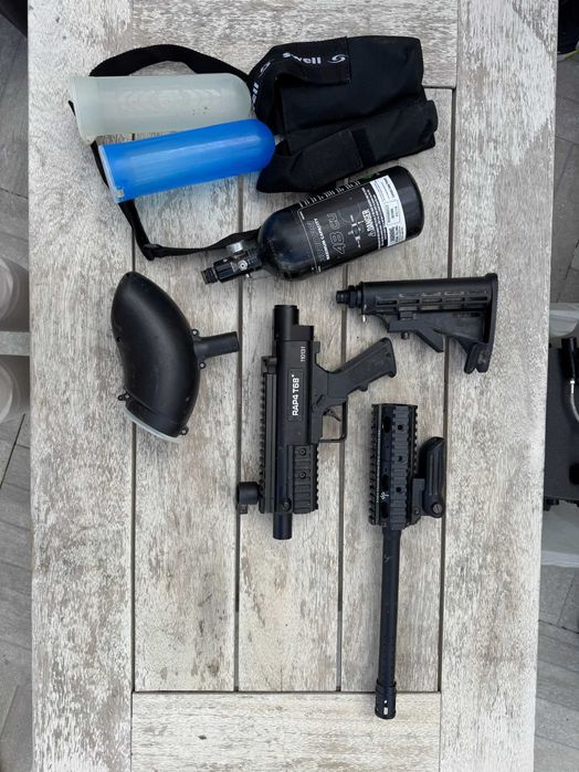 Conjunto Paintball: Tippmann 98 Custom, RAP4 T68 e Máscaras VForce