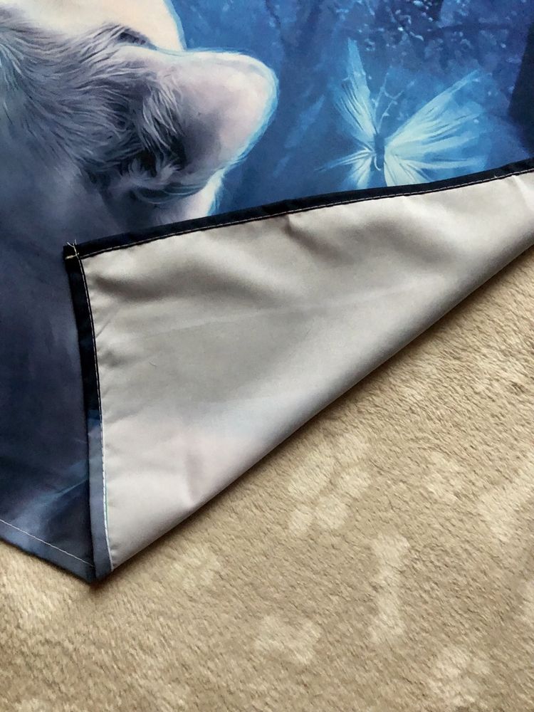 Plakat z tkaniny gobelin Niebieskooki Biały Kot i Las