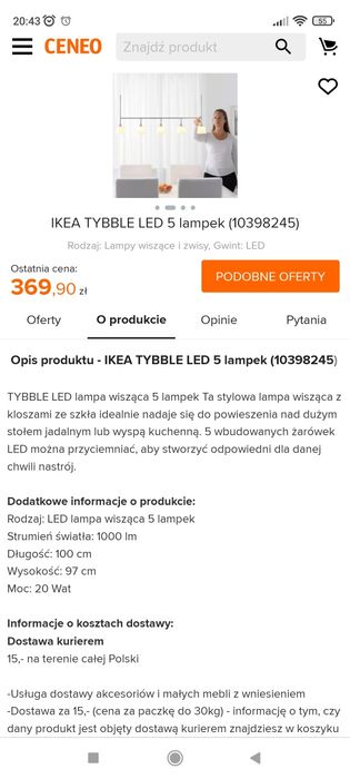Lampa sufitowa wisząca LED