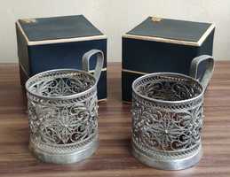 Dwa filigranowe koszyczki do szklanek w oryginalnych pudełkach