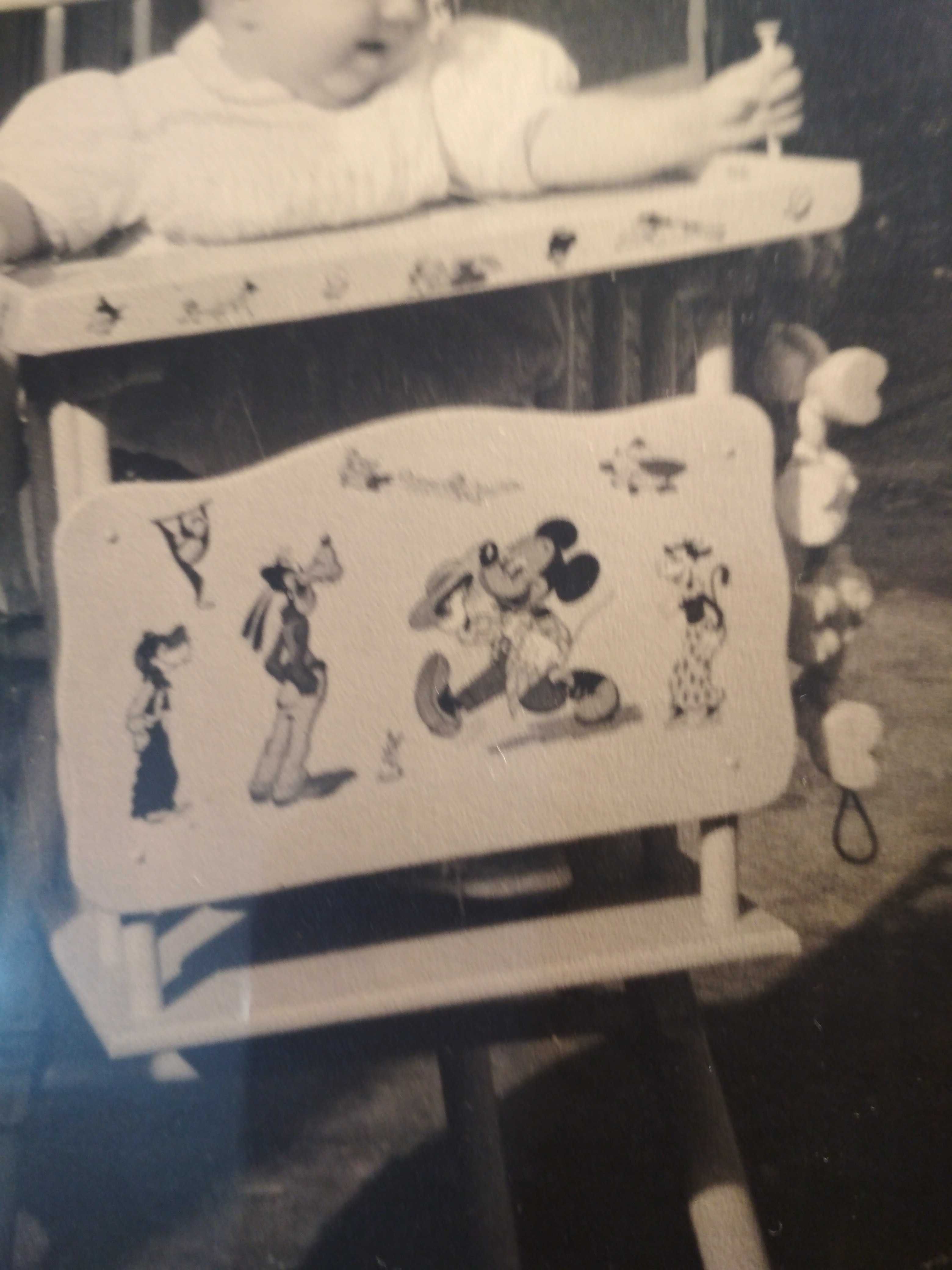 Foto antiga com imagens de bonecos da Walt Disney