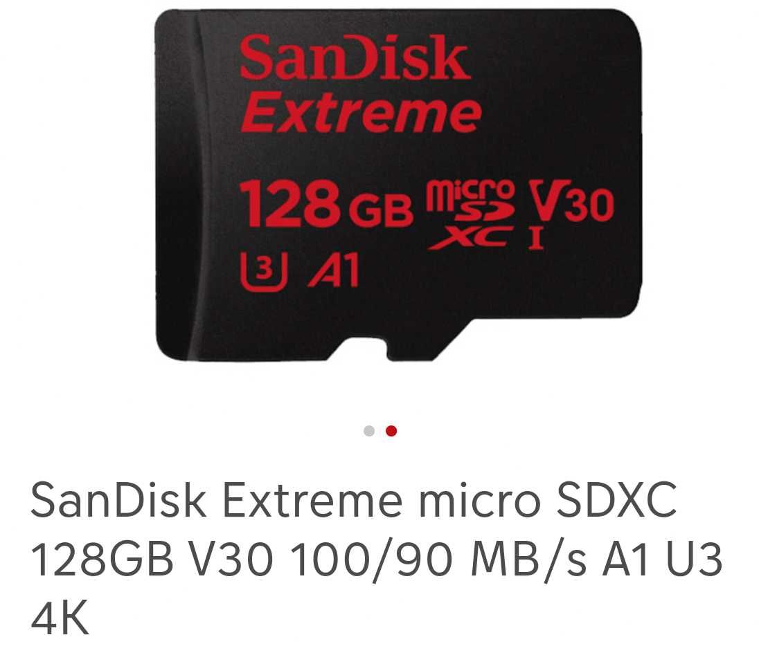 SanDisk Extreme microSDXC 128GB V30 100/90 MB/s A1 U3 4K Karta Pamięci