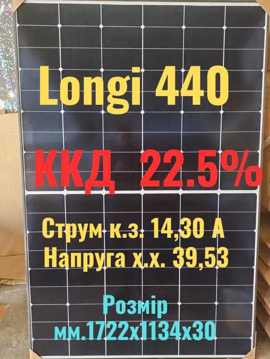 115$ Сонячні батареї Longi 440 вт панелі