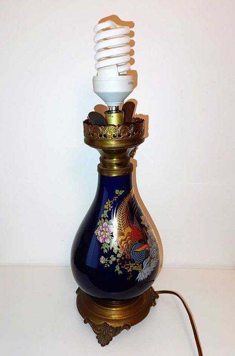 Luminária antiga em latão e vidro pintado à mão