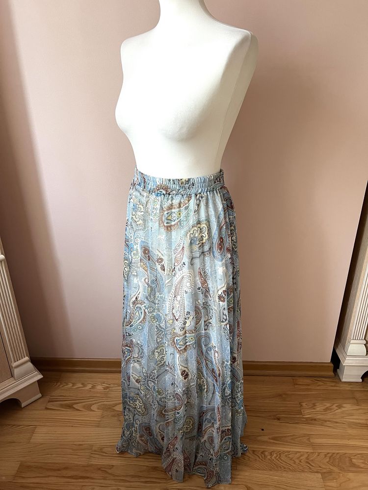 Spodnica midi długa wzorzysta boho hippie na lato plisowana na gumkę