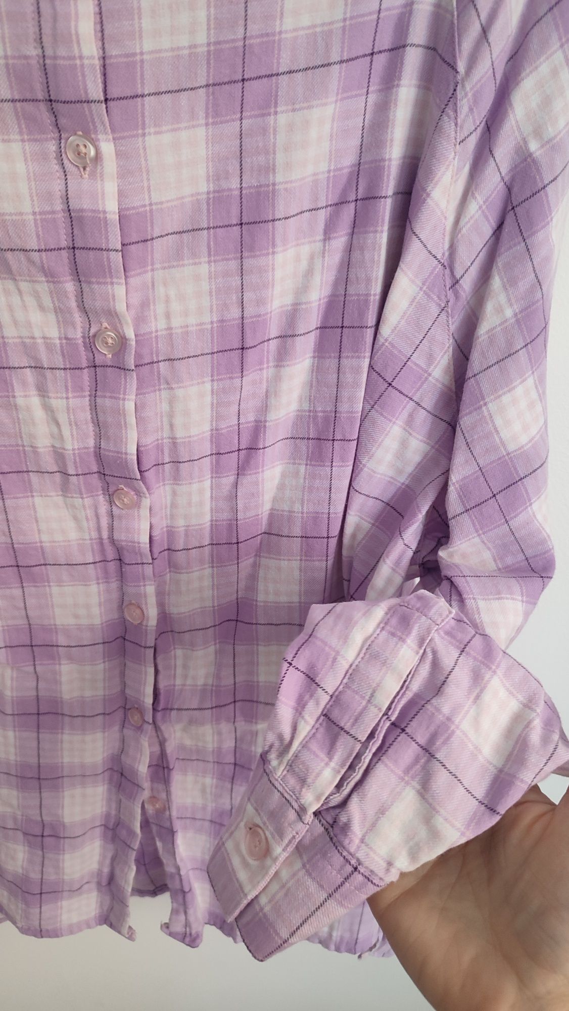 Piękna koszula oversize w kratę ASOS liliowy 100% bawełna wiosna lato