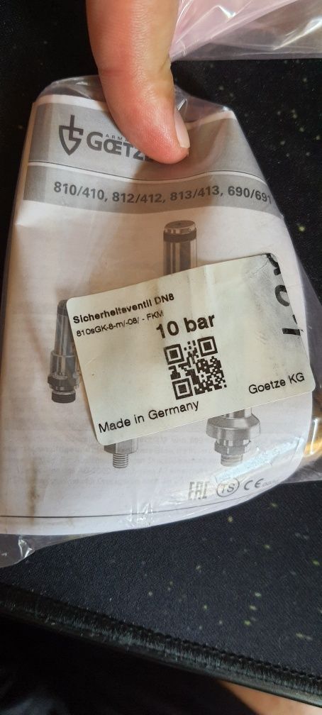 Zawór bezpieczeństwa 10 bar DN8 Goetze.