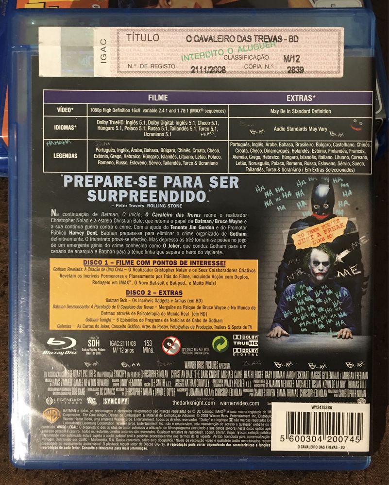 The Dark Knight o cavaleiro das trevas Blu Ray ed 2 discos