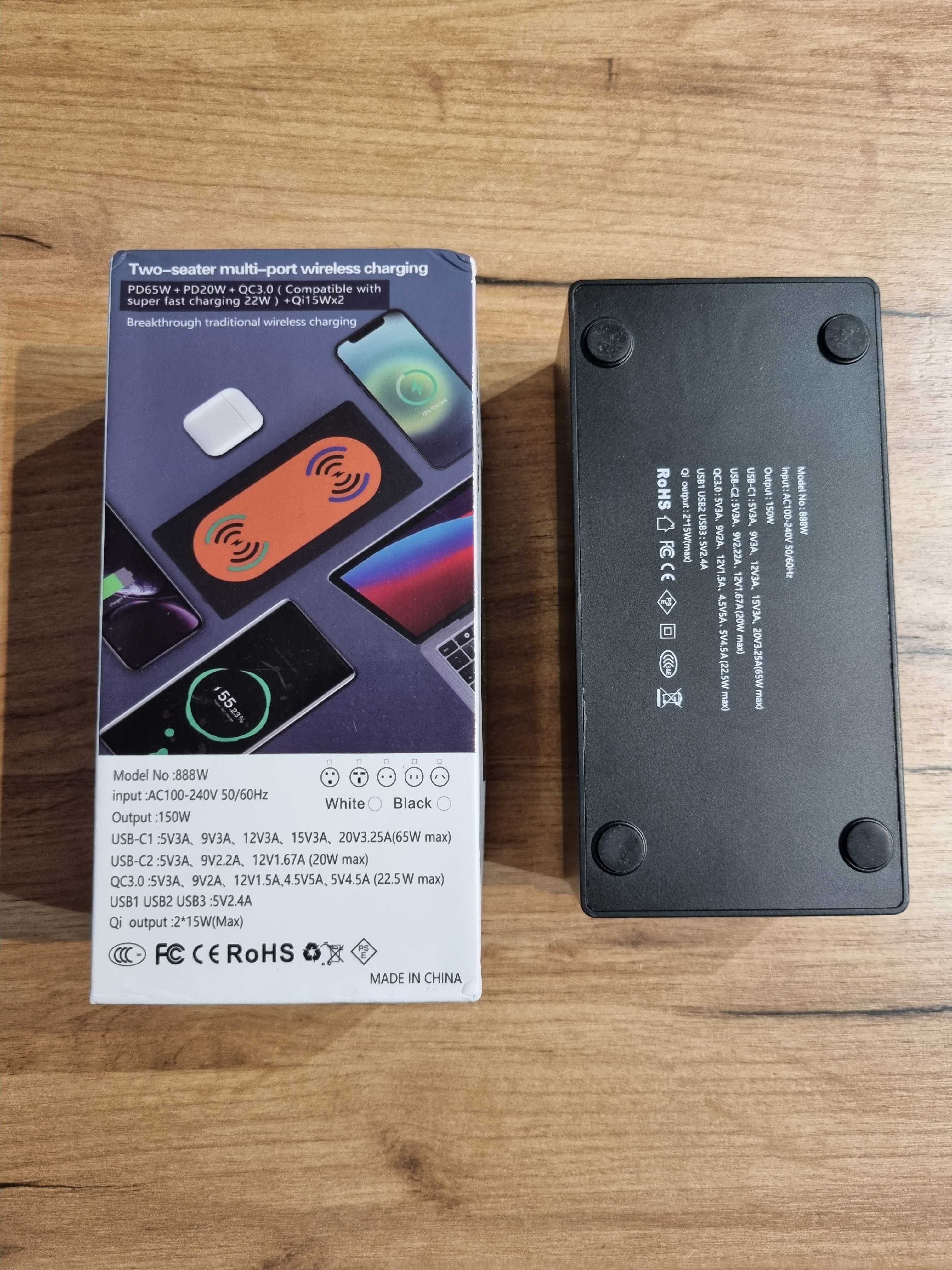 Stacja Ładująca - ładowarka 150W 6 portów w tym PD 65W QC3.0 bezprzewo