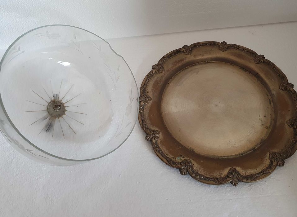 Queijeira vintage, estanho/casquinha/vidro antigo