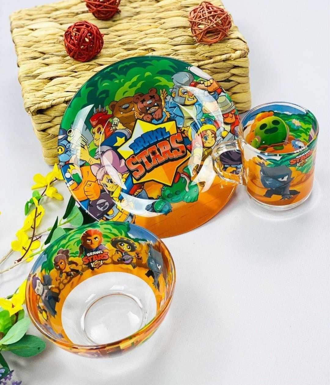 Стеклянный набор детской посуды Майнкрафт