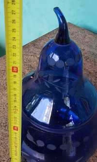 Kobaltowa bombonierka, duża szklana gruszka PRL