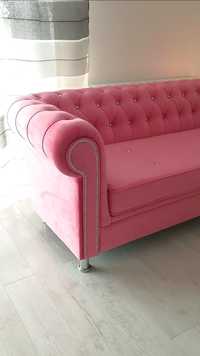 Przepiękna nowoczesna kanapa chesterfield, sofa 3 osobowa, pudrowy róż