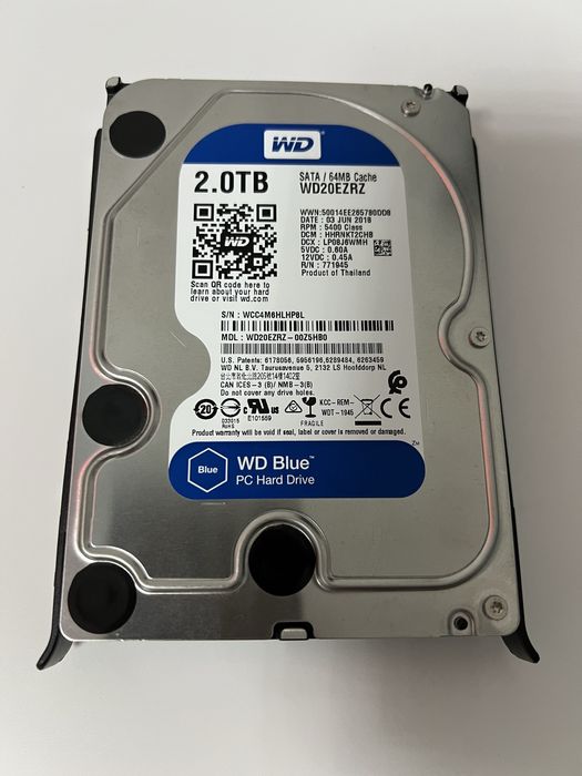HDD Western Digital 2TB. WD20EZRZ. Идеальное состояние. Жесткий диск.