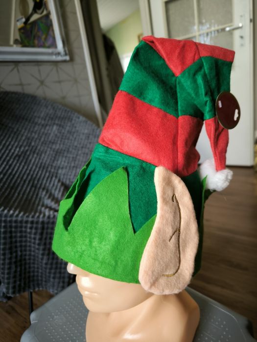 Czapka Elfa z uszami pomocnik Św Mikołaja zielona czerwona Christmas