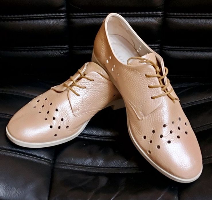 Туфли натуральная кожа перламутровые с перфорацией DAMLAX