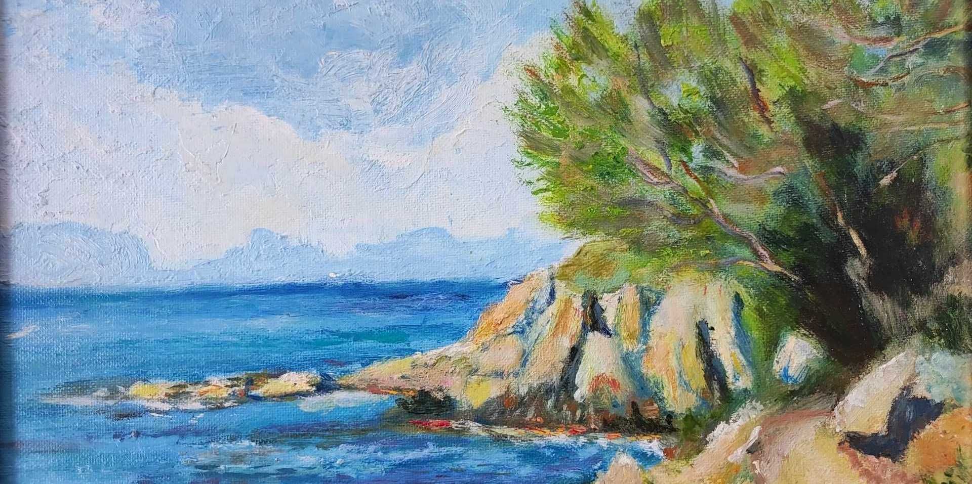 Paisagem marítima e montanha da Provença - Quadro pintura - Óleo