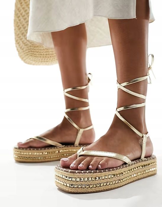 South Beach 37 Sandały Damskie Złote Espadryle Studded Na Platformie D