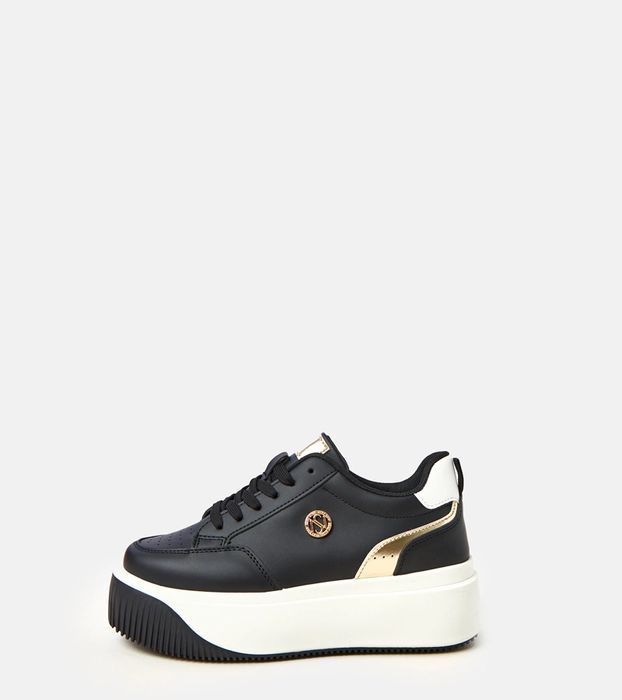 Czarne sneakersy na platformie ze złotym motywem Baresi