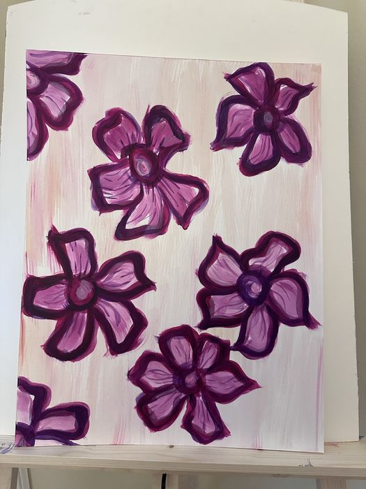 Tela com flores abstrata com acrilica