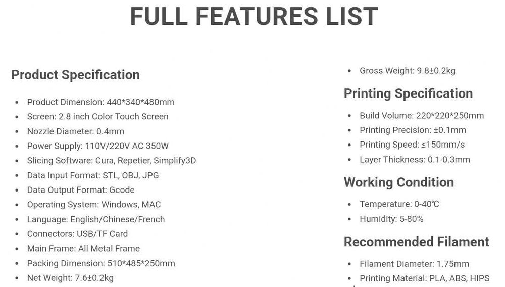 Крутий 3д принтер Anet ET4X 3D 220х220х250 150мм/хв