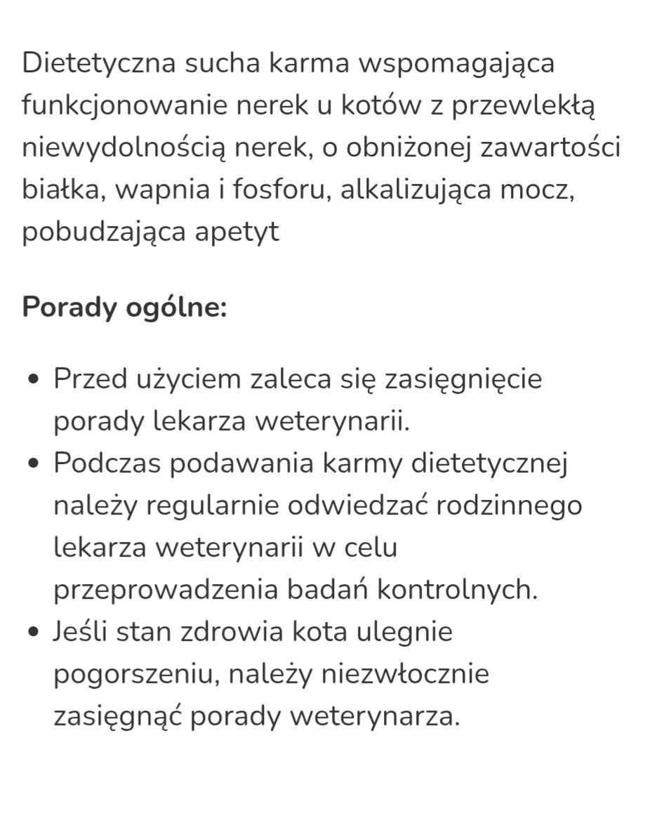 4kg Royal CANIN Renal Select 
Karma dla kota na układ moczowy nerki 
Z