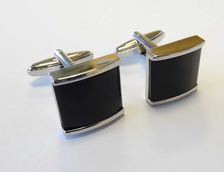 Nowe spinki do mankietów do koszuli czarne srebrne klasyczne elegancki
