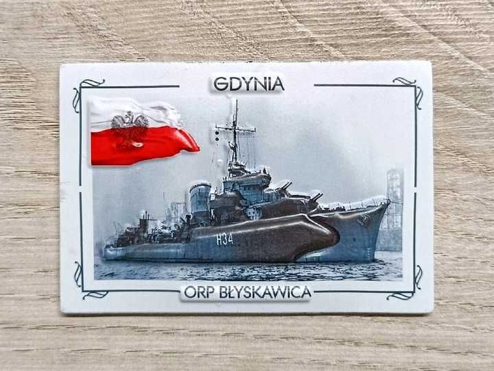 GDYNIA STATEK ORP BŁYSKAWICA magnes na lodówkę wypukły MD19