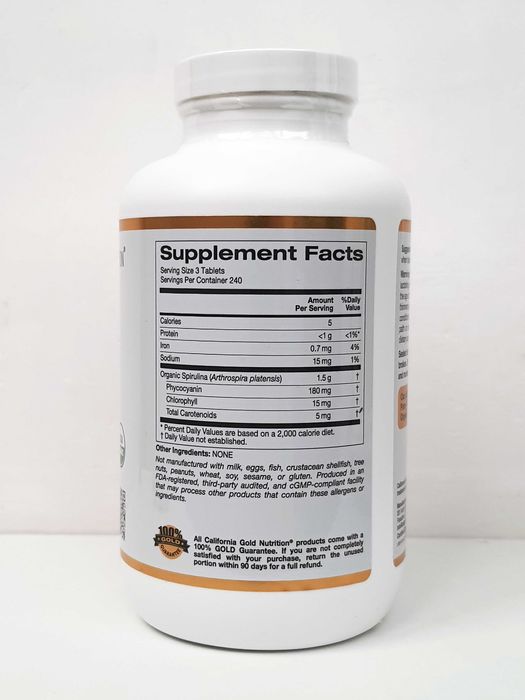 Органічна спіруліна California Gold Nutrition, 500 мг, 240/720 таб