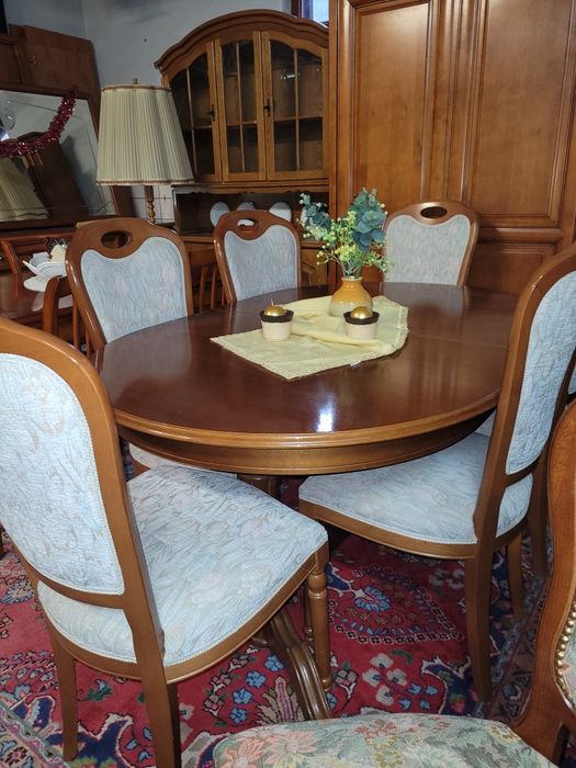 Stół rozkładany owal kolor orzech ciemny z 6 krzesłami