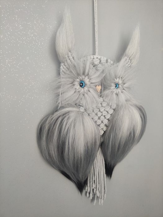 Sowa makrama rękodzieło szara