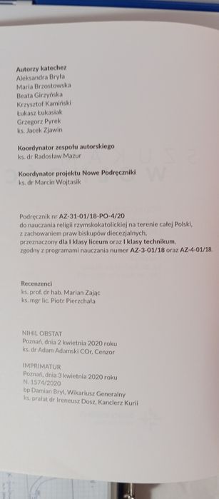 Podręcznik dla pierwszej klasy liceum technikum. Religia.