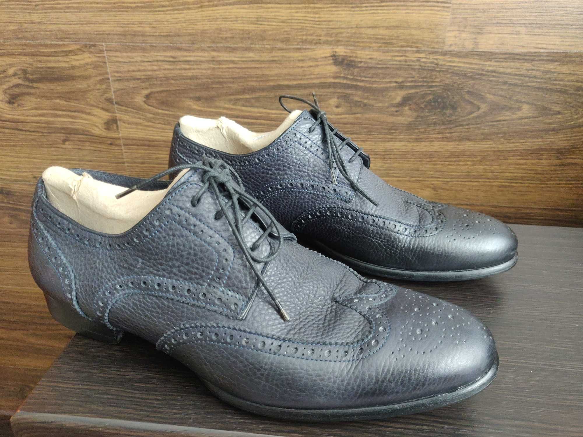 Туфли броги на меху Santoni (Italy) р. 40.5 /27 см. темно- синие