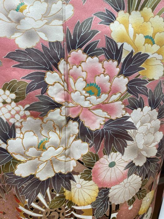 Japońskie kimono furisode + pas obi + sznur obijime + obiage