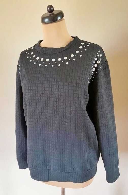 bluza xl elegancka pikowana kryształy czarna modna basic 42 40