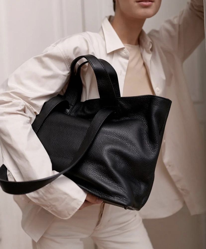 Кожаная женская сумка черная большая  Италия  шопер Киев