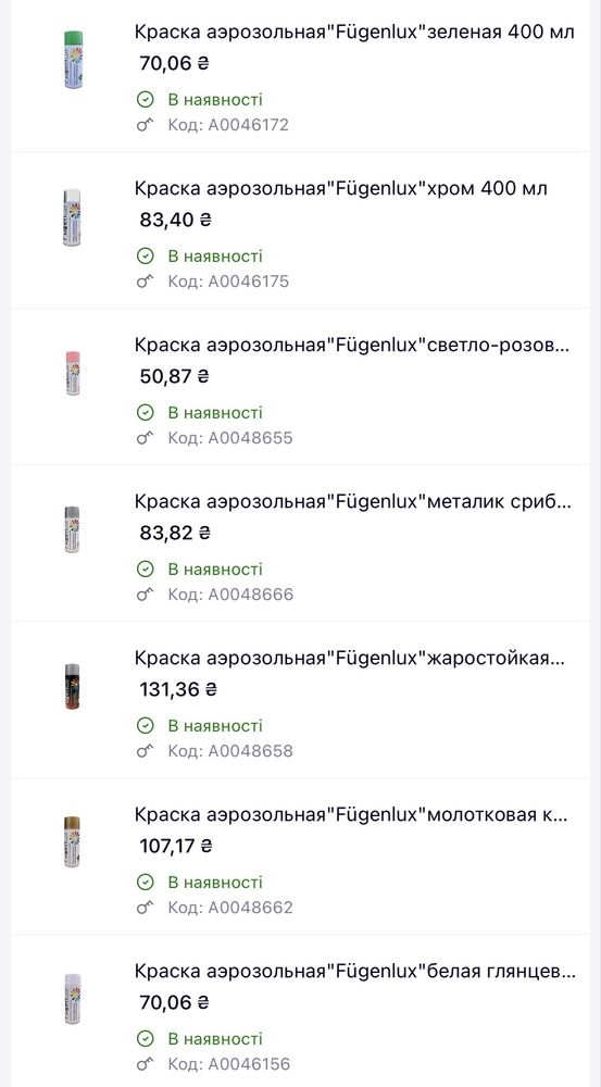 Фарба аерозольна / Краска аерозольная