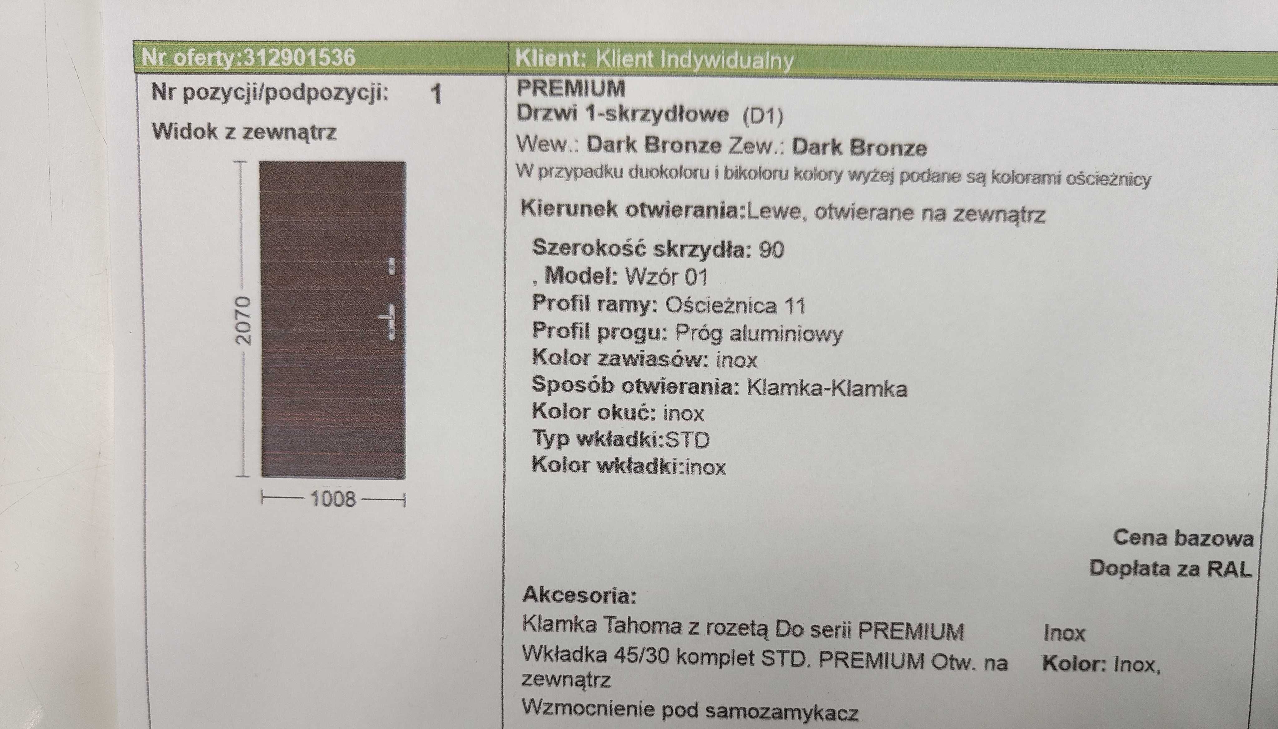 Drzwi zewnętrzne metalowe brązowe lewe Wikęd 90