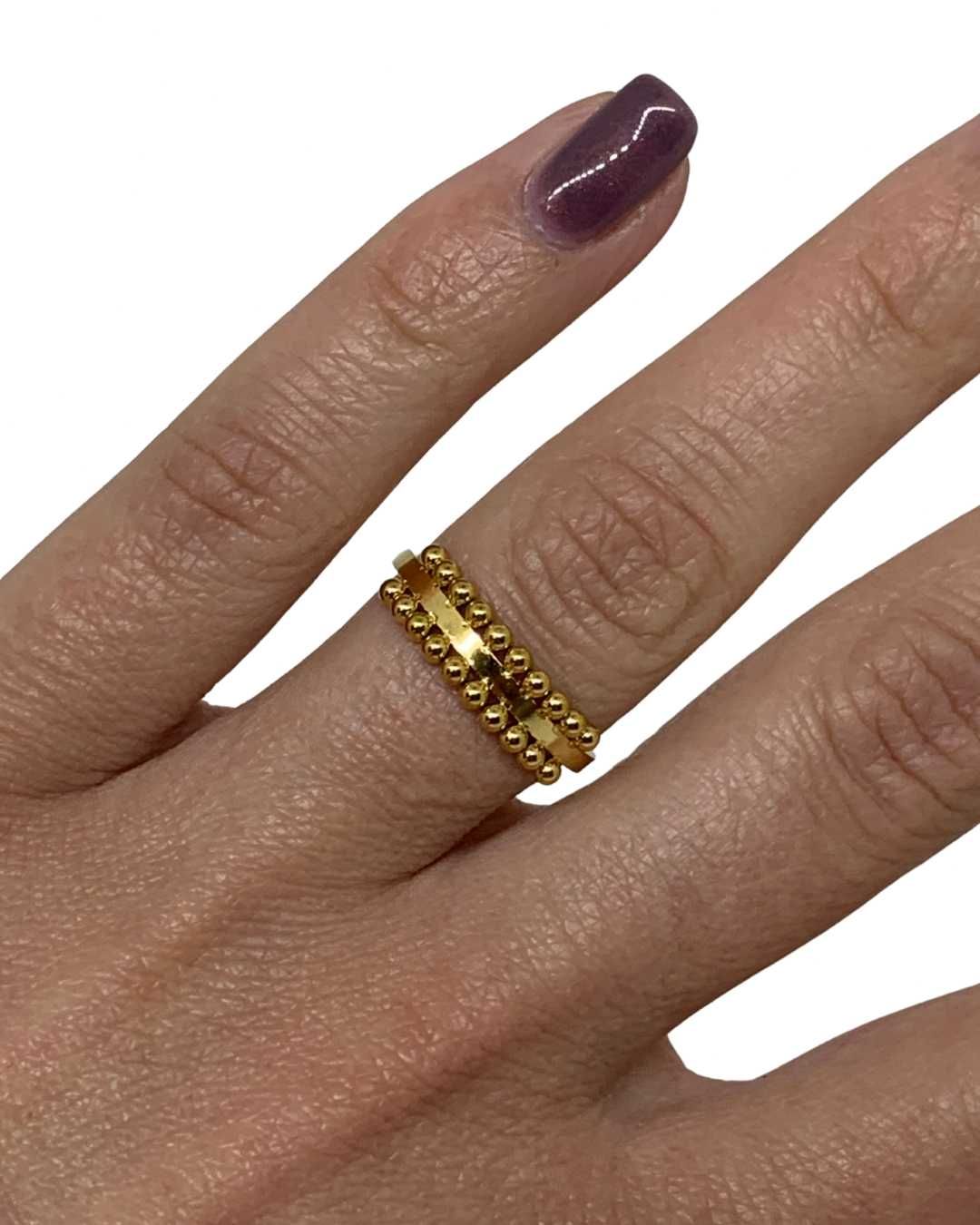 Anel Dourado Ajustável com Bolinhas – Aço Inoxidável