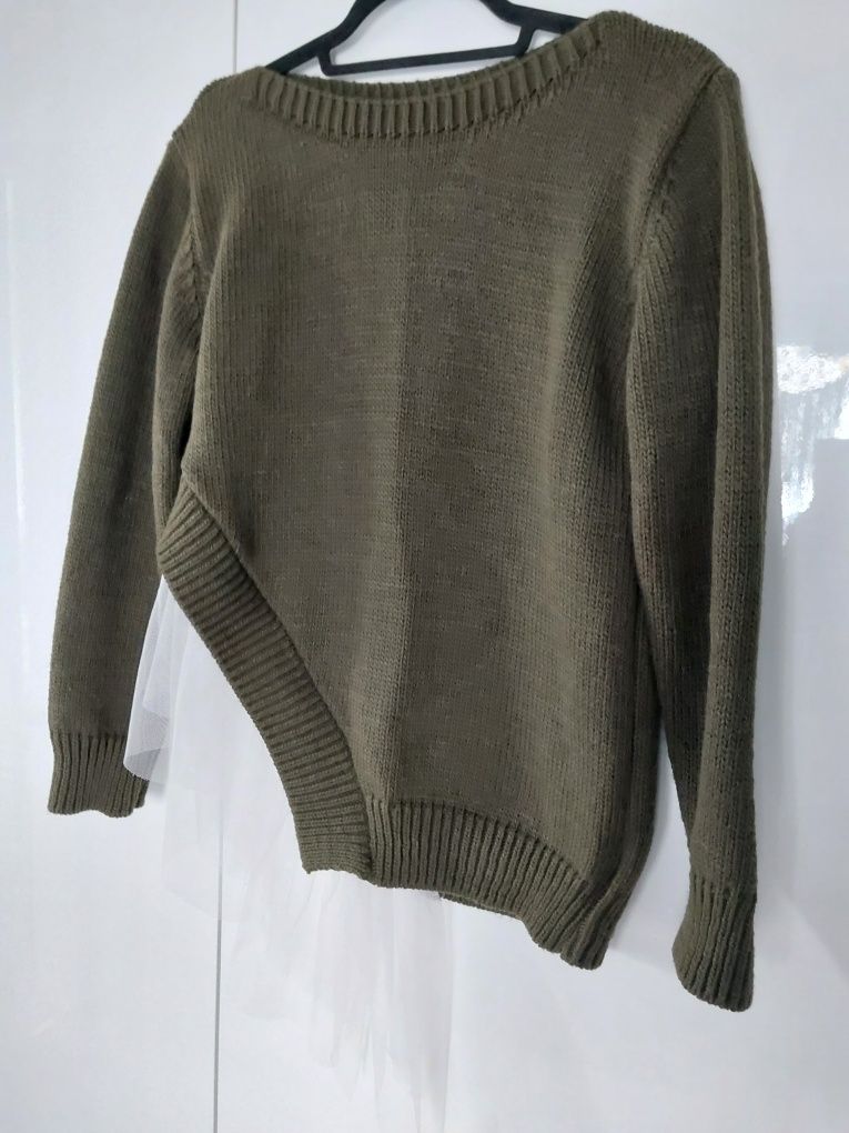 Sweter khaki sweterek z tiulem