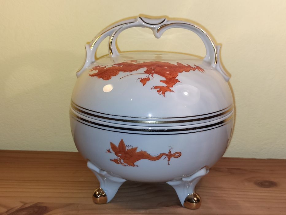 ILMENAU AG Duża Bomboniera, Szkatułka, Puzdro, Porcelana TURYNGIA Smok