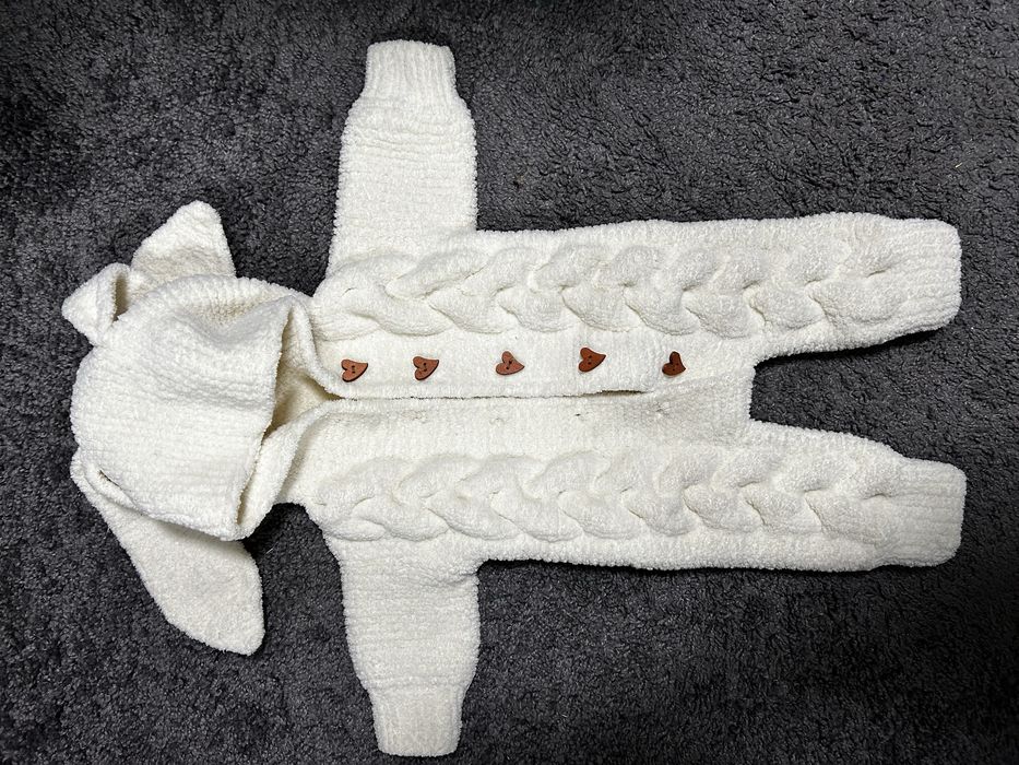 Вʼязаний теплий білий чоловічок, ромпер, комбінезон 62