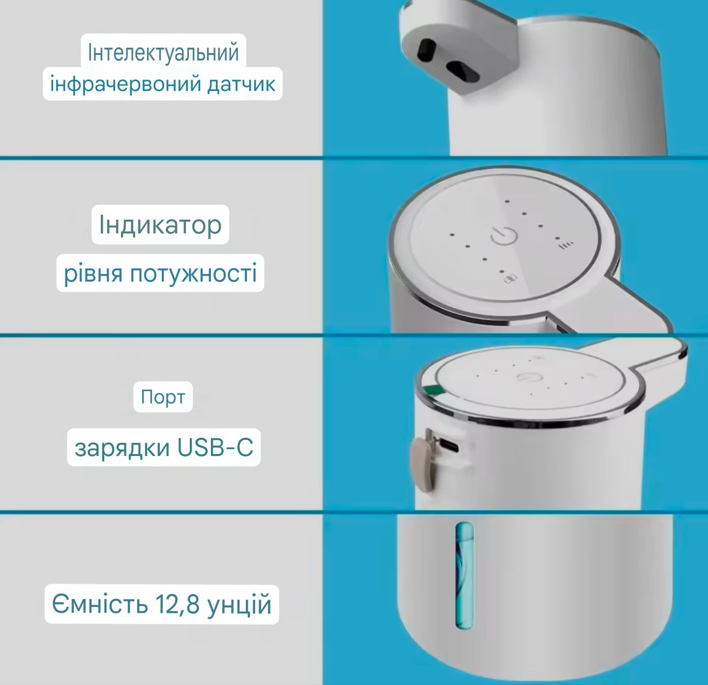 Автоматичний дозатор мила 380 мл,сенсорний, акумуляторний