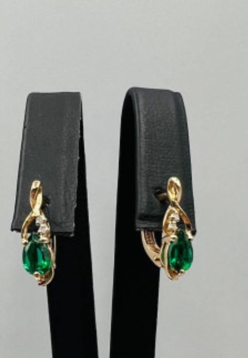 Сережки з діамантами та гідротерм.смарагдами 585
