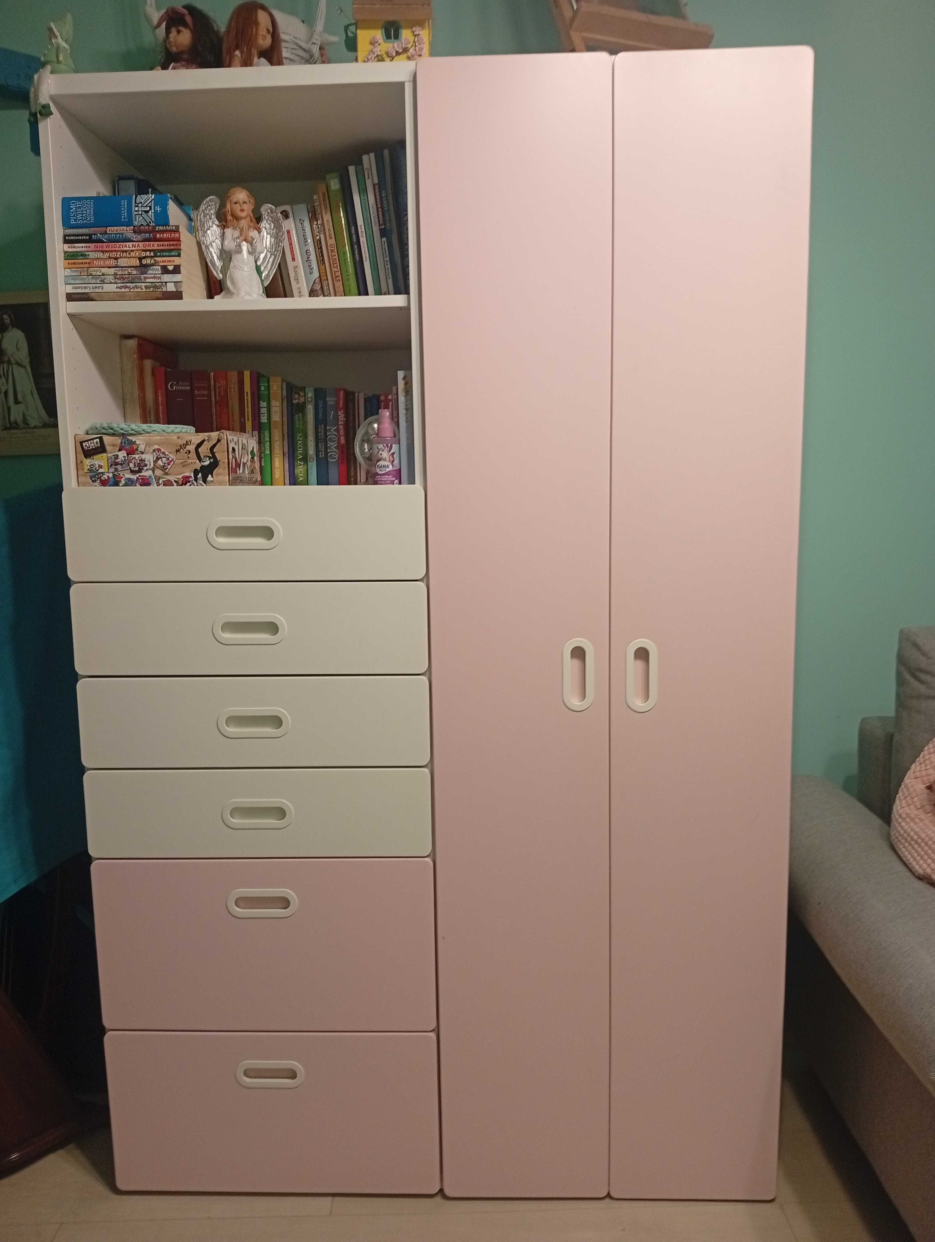 Komplet Ikea Stuva łóżko na antresoli z szafą i biurkiem biało-różowe